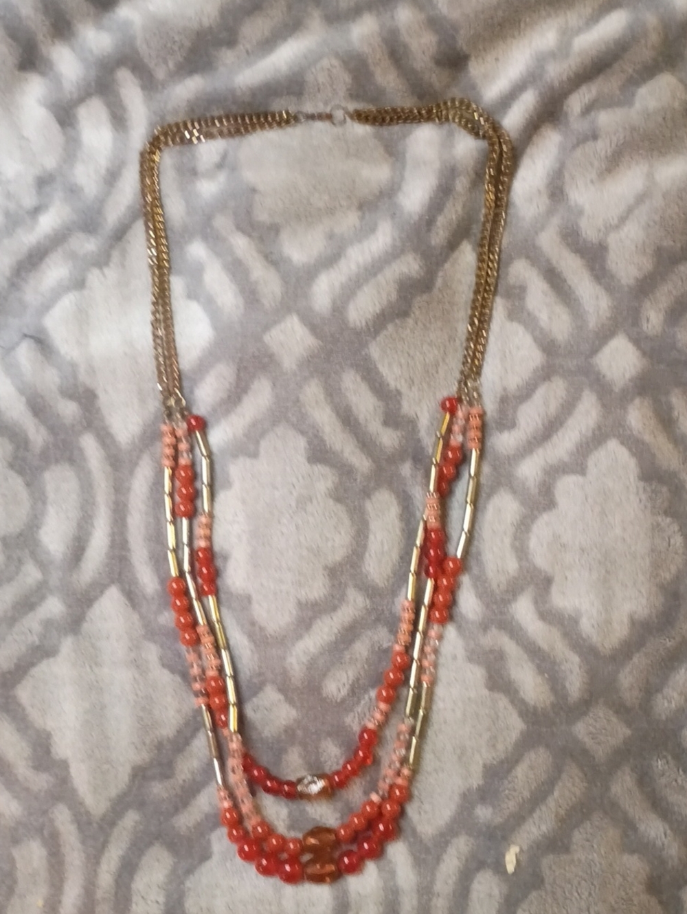 Layered Coral and Gold-Bead Necklace